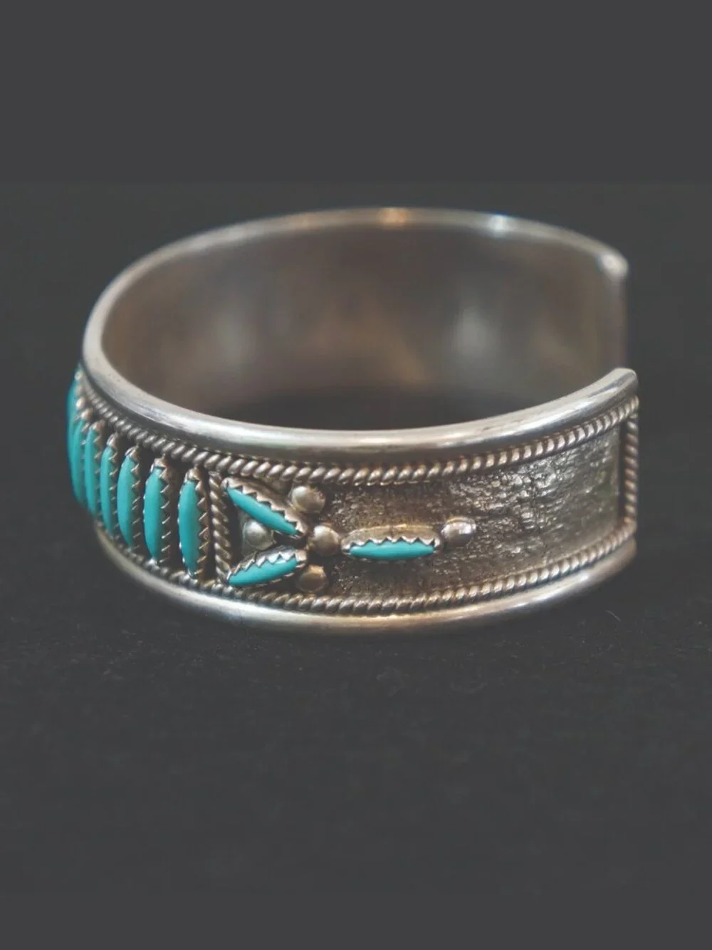 VTG Francis M. Begay Navajo Sterling Needlepoint Turquoise Cuff Bracelet